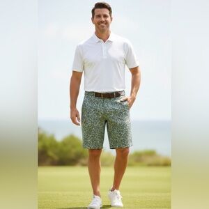 NWT Roundtree & Yorke Performance Men’s Gray Pattern Flat Front Shorts Size 40